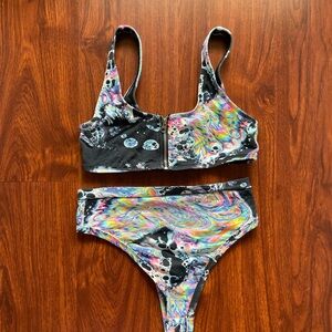 iHeartRaves Black Multicolor Swirl Two-Piece Bikini Set